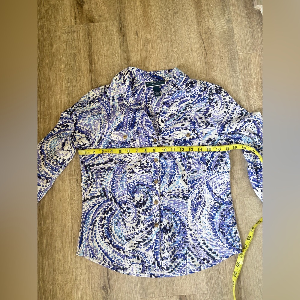 Karen Scott Blue & White Swirl Button-Front Shirt - Picture 11 of 12